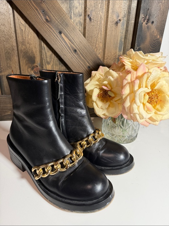 Givenchy Shoes - Givenchy Black leather with gold chain ankle boots